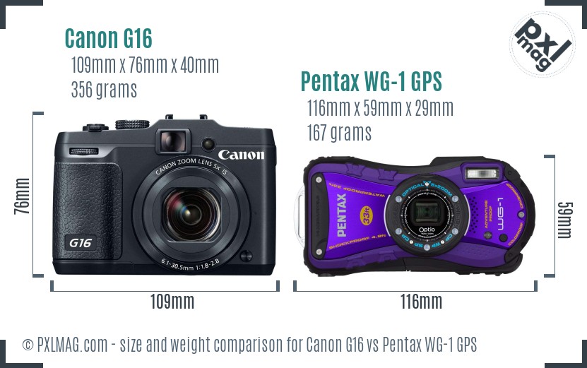 Canon G16 vs Pentax WG-1 GPS size comparison