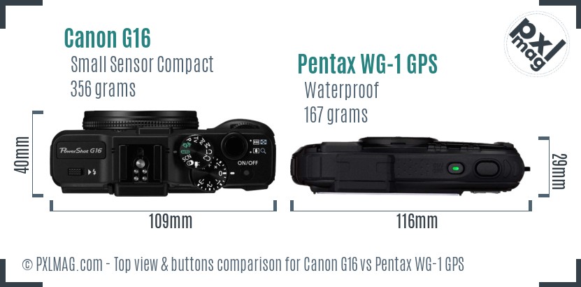 Canon G16 vs Pentax WG-1 GPS top view buttons comparison