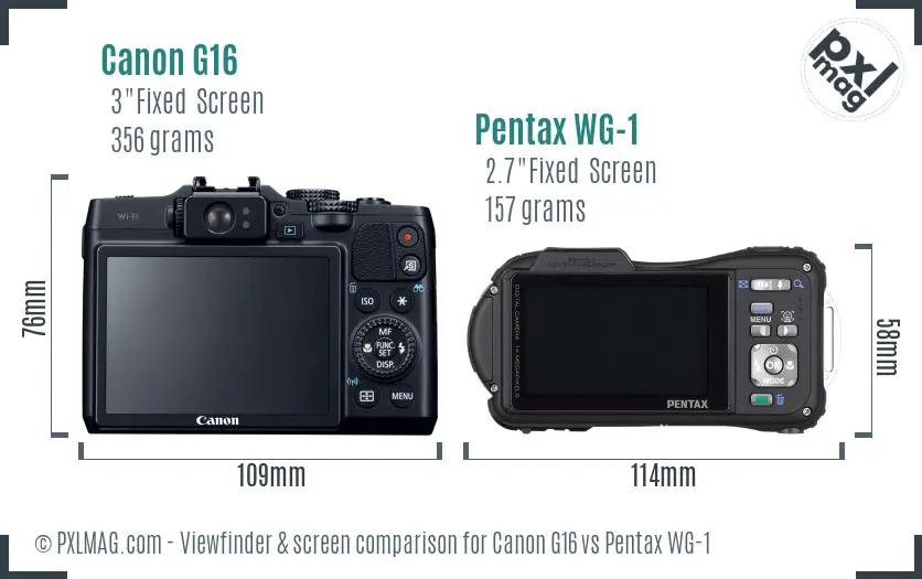 Canon G16 vs Pentax WG-1 Screen and Viewfinder comparison