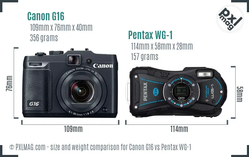 Canon G16 vs Pentax WG-1 size comparison