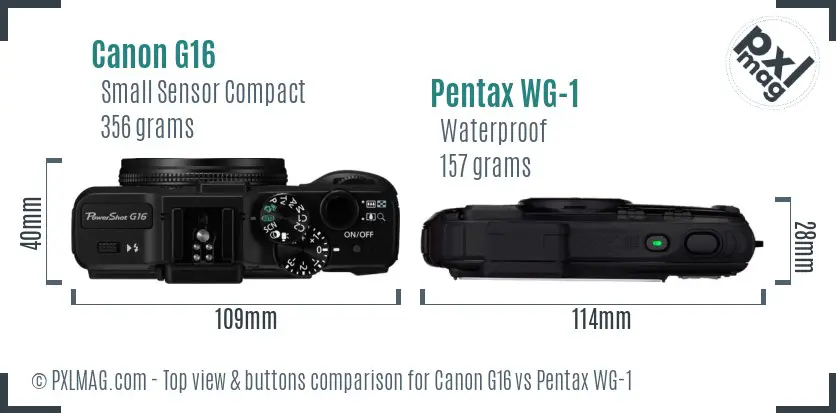 Canon G16 vs Pentax WG-1 top view buttons comparison
