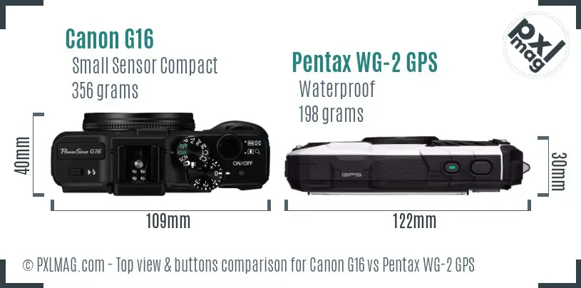 Canon G16 vs Pentax WG-2 GPS top view buttons comparison Canon G16 vs Pentax WG-2 GPS top view buttons comparison