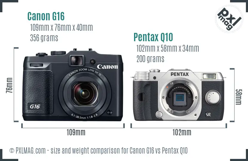 Canon G16 vs Pentax Q10 size comparison
