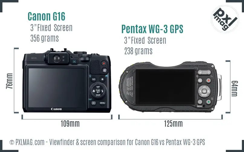 Canon G16 vs Pentax WG-3 GPS Screen and Viewfinder comparison