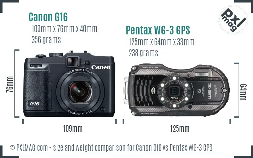 Canon G16 vs Pentax WG-3 GPS size comparison Canon G16 vs Pentax WG-3 GPS size comparison