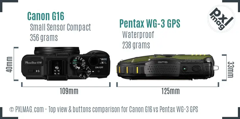 Canon G16 vs Pentax WG-3 GPS top view buttons comparison