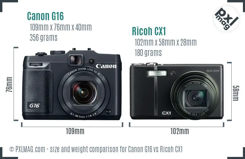 Canon G16 vs Ricoh CX1 size comparison