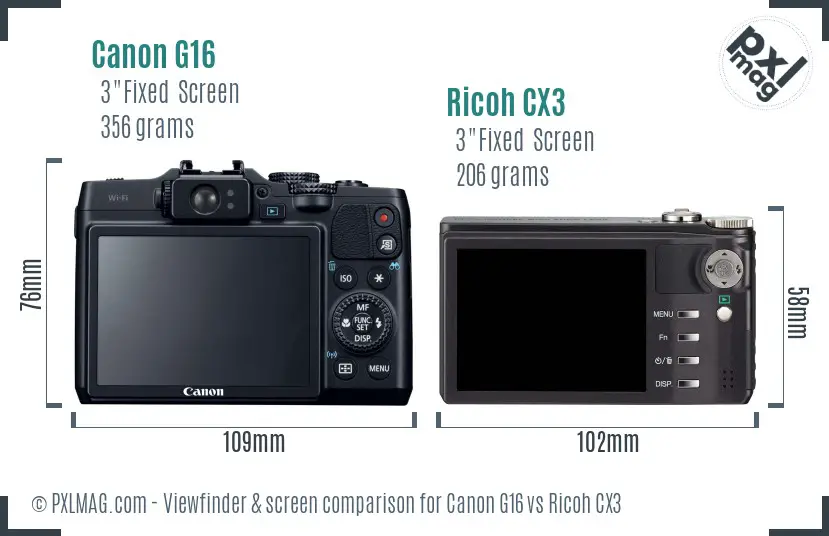 Canon G16 vs Ricoh CX3 Screen and Viewfinder comparison Canon G16 vs Ricoh CX3 Screen and Viewfinder comparison
