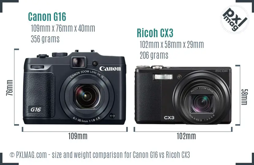Canon G16 vs Ricoh CX3 size comparison Canon G16 vs Ricoh CX3 size comparison