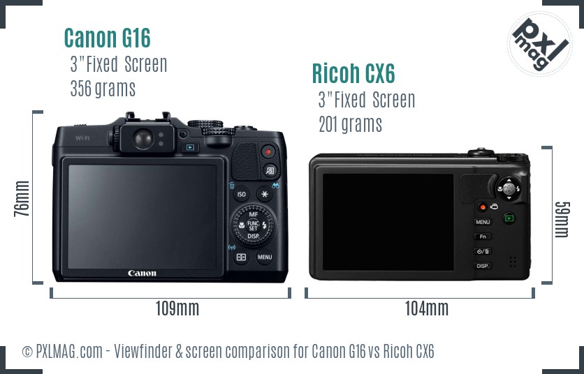 Canon G16 vs Ricoh CX6 Screen and Viewfinder comparison