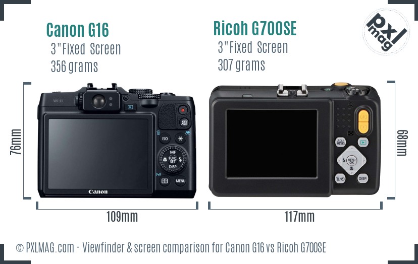 Canon G16 vs Ricoh G700SE Screen and Viewfinder comparison