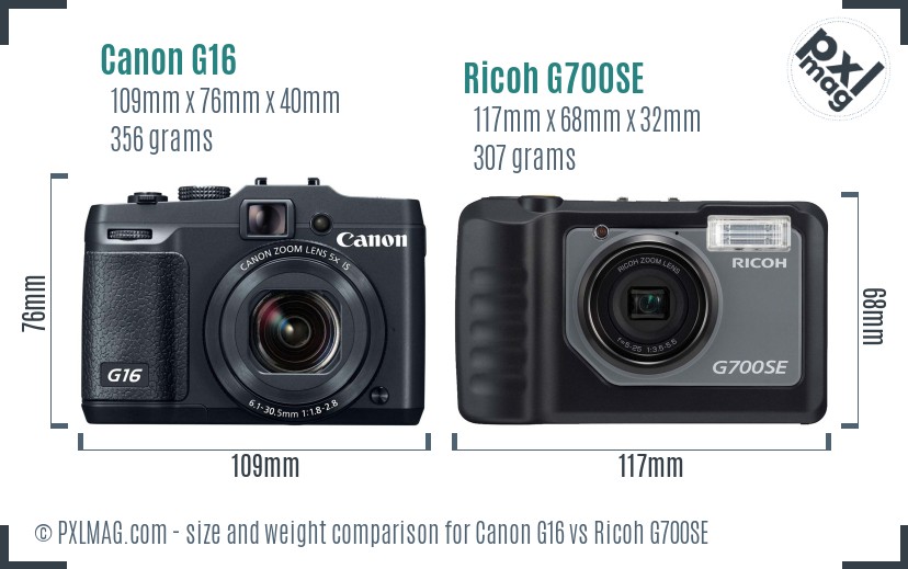 Canon G16 vs Ricoh G700SE size comparison Canon G16 vs Ricoh G700SE size comparison