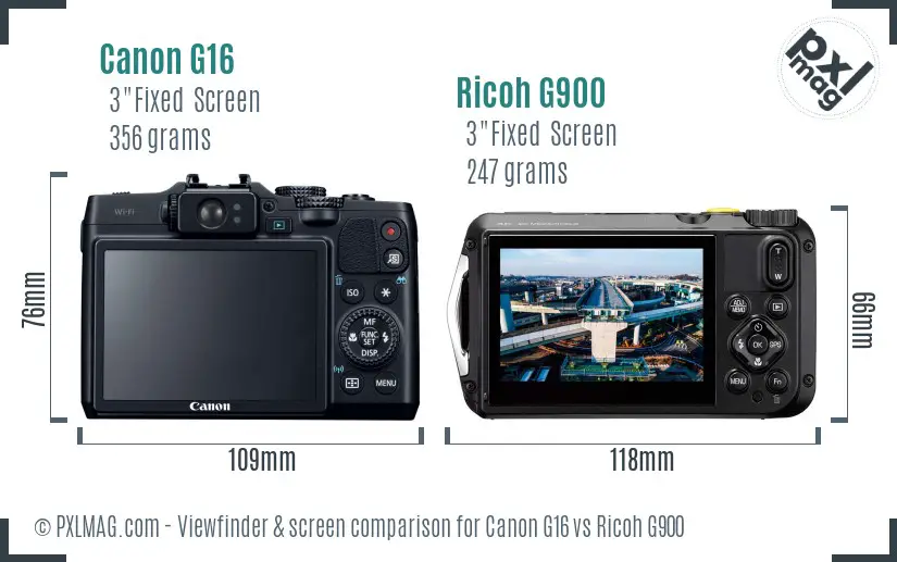 Canon G16 vs Ricoh G900 Screen and Viewfinder comparison