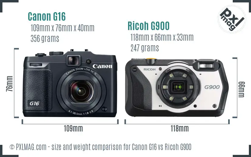Canon G16 vs Ricoh G900 size comparison