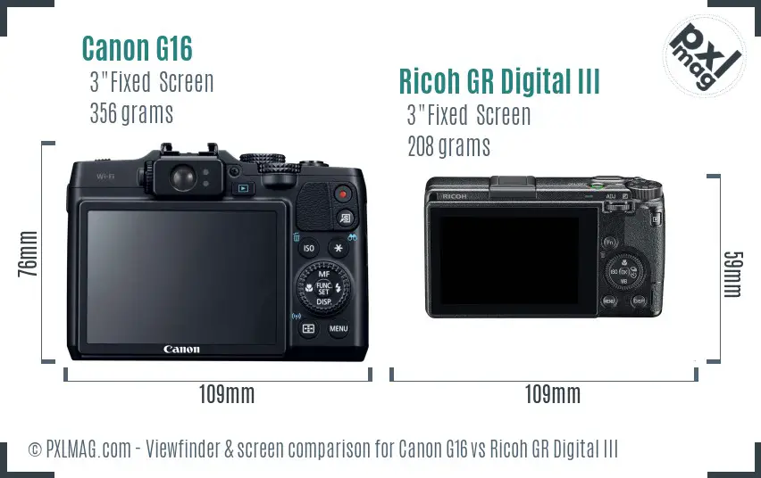 Canon G16 vs Ricoh GR Digital III Screen and Viewfinder comparison
