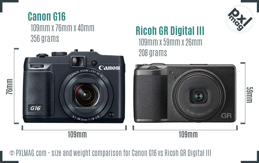 Canon G16 vs Ricoh GR Digital III size comparison