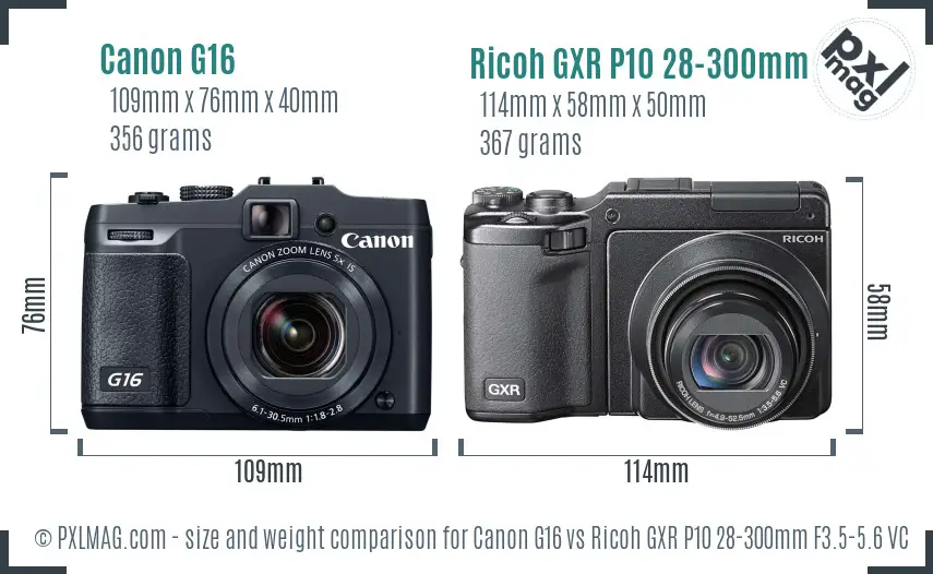Canon G16 vs Ricoh GXR P10 28-300mm F3.5-5.6 VC size comparison