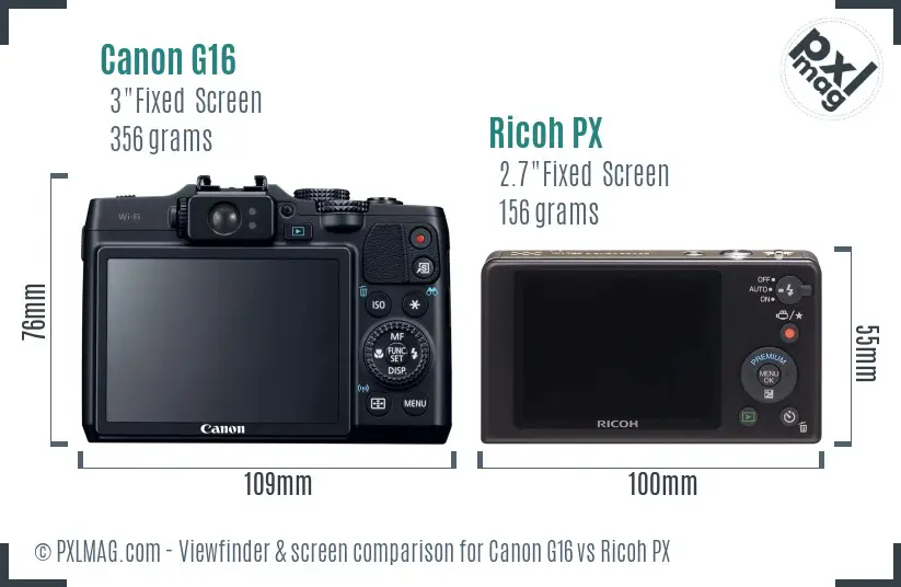 Canon G16 vs Ricoh PX Screen and Viewfinder comparison