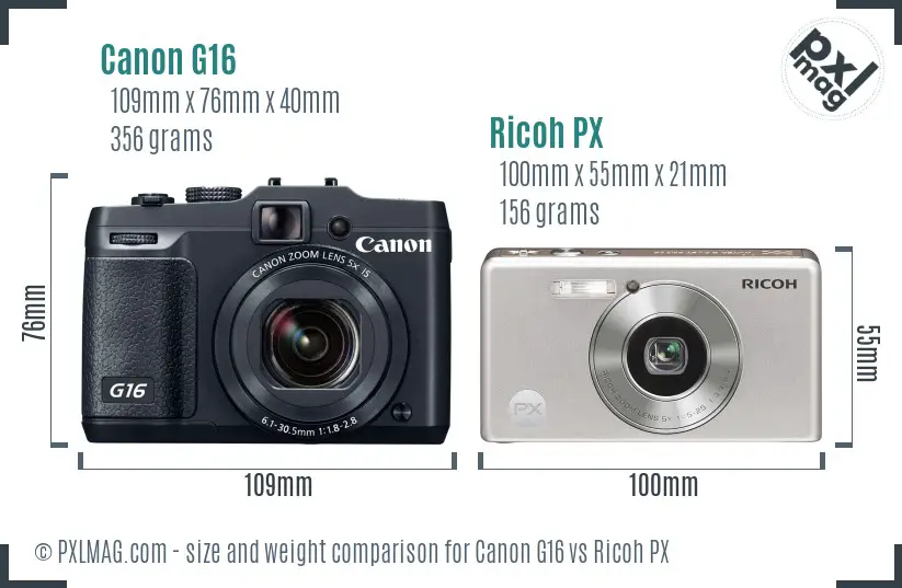 Canon G16 vs Ricoh PX size comparison