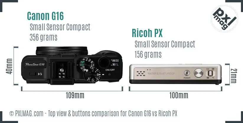 Canon G16 vs Ricoh PX top view buttons comparison