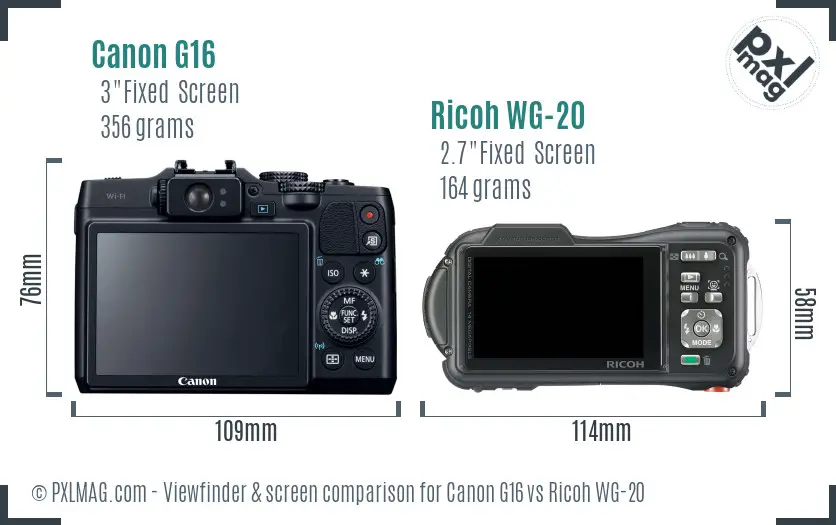Canon G16 vs Ricoh WG-20 Screen and Viewfinder comparison