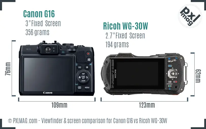 Canon G16 vs Ricoh WG-30W Screen and Viewfinder comparison