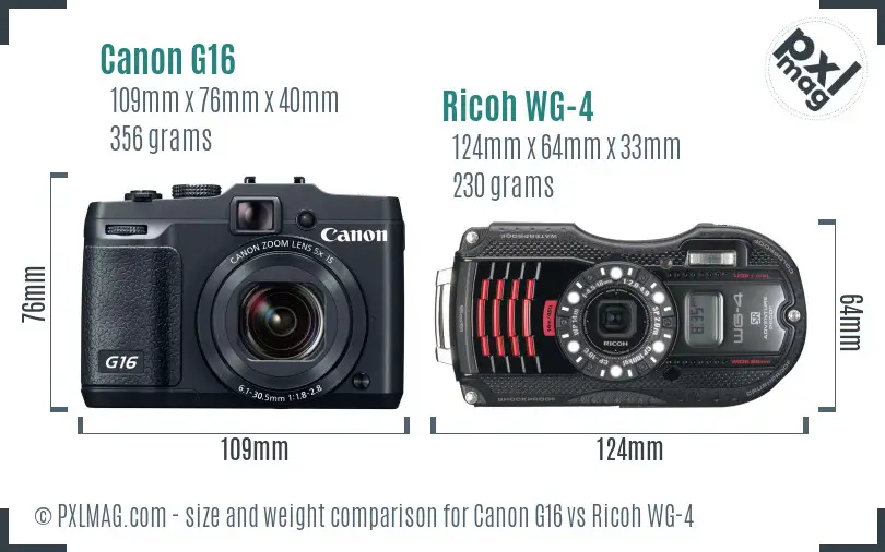 Canon G16 vs Ricoh WG-4 size comparison Canon G16 vs Ricoh WG-4 size comparison