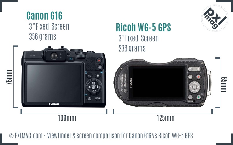 Canon G16 vs Ricoh WG-5 GPS Screen and Viewfinder comparison