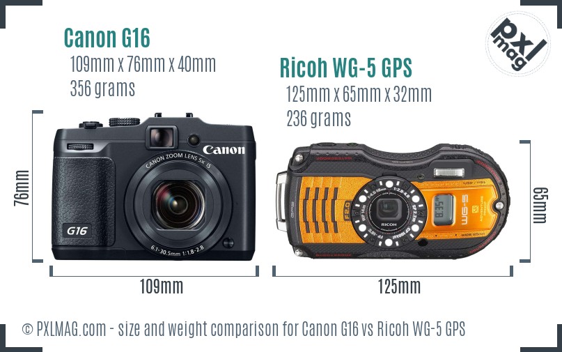 Canon G16 vs Ricoh WG-5 GPS size comparison