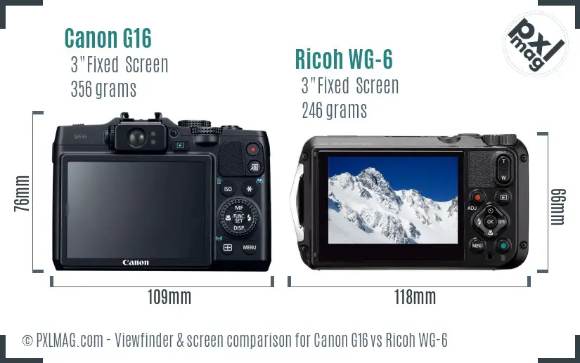 Canon G16 vs Ricoh WG-6 Screen and Viewfinder comparison