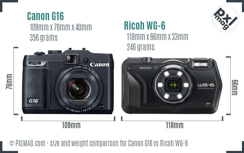 Canon G16 vs Ricoh WG-6 size comparison