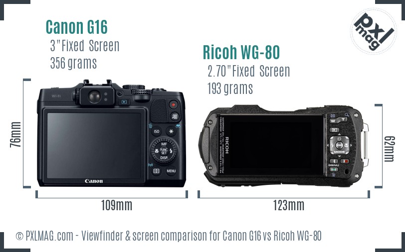 Canon G16 vs Ricoh WG-80 Screen and Viewfinder comparison