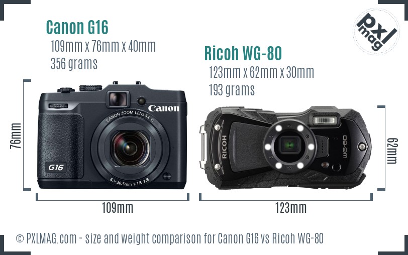 Canon G16 vs Ricoh WG-80 size comparison Canon G16 vs Ricoh WG-80 size comparison