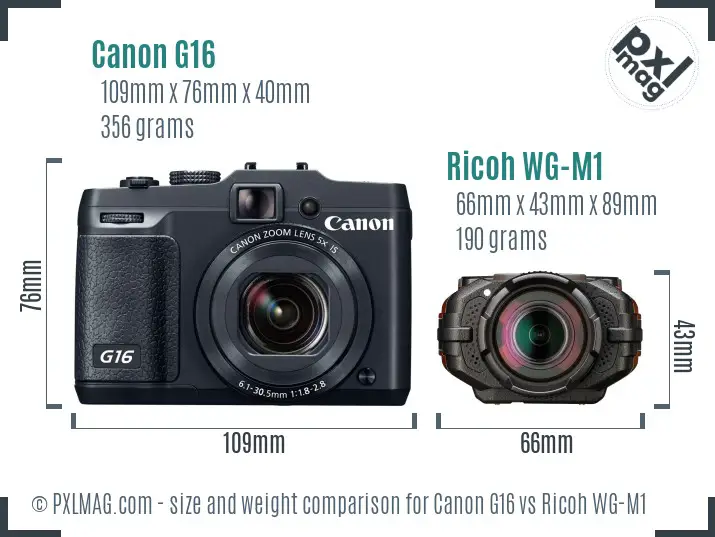 Canon G16 vs Ricoh WG-M1 size comparison