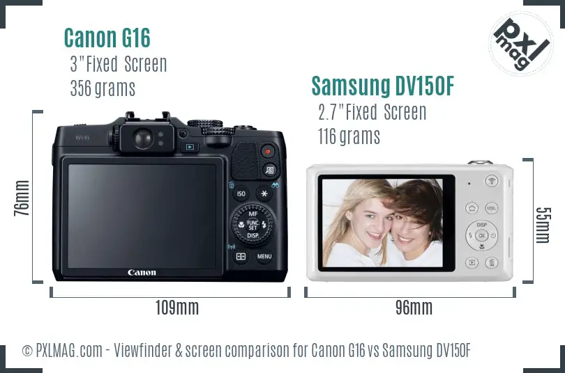 Canon G16 vs Samsung DV150F Screen and Viewfinder comparison