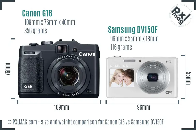 Canon G16 vs Samsung DV150F size comparison