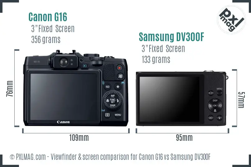 Canon G16 vs Samsung DV300F Screen and Viewfinder comparison