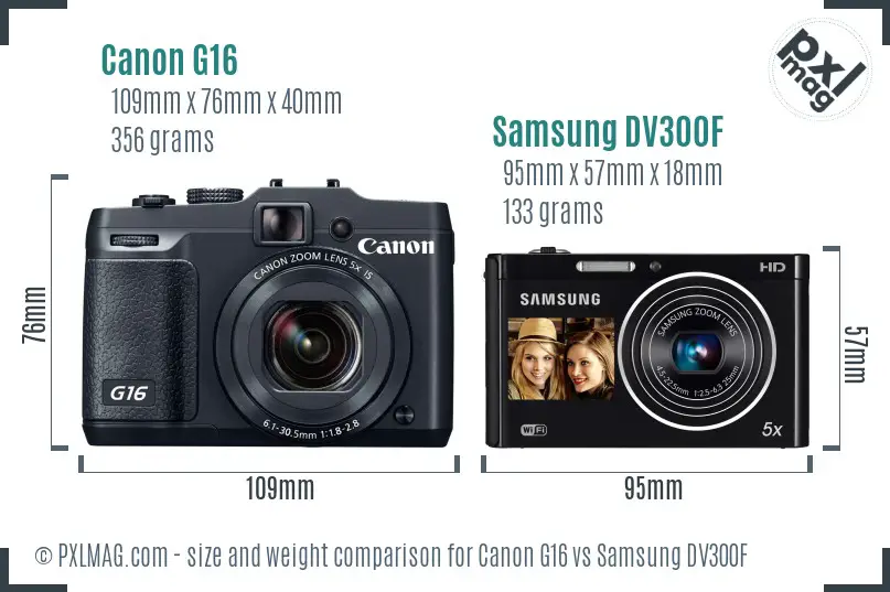 Canon G16 vs Samsung DV300F size comparison
