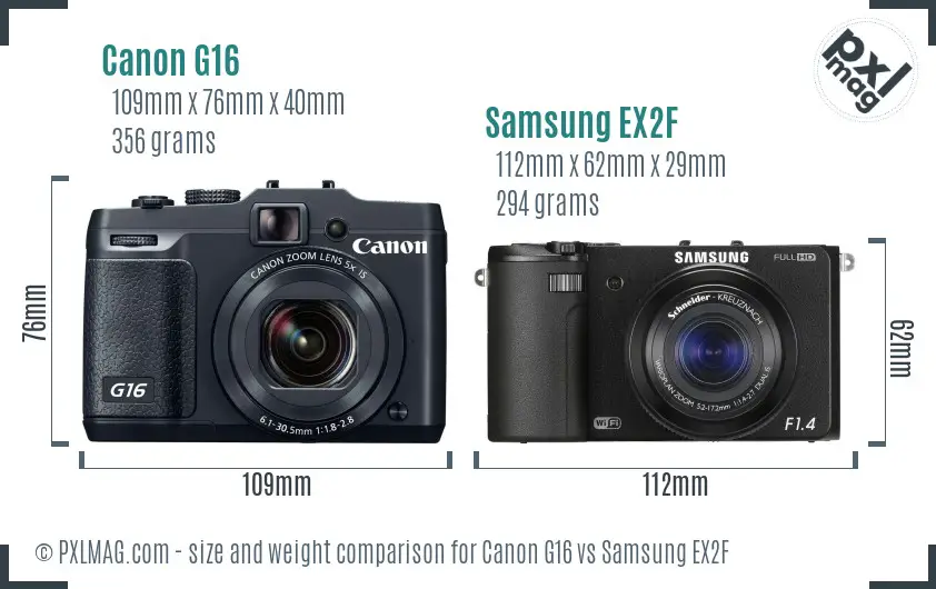 Canon G16 vs Samsung EX2F size comparison