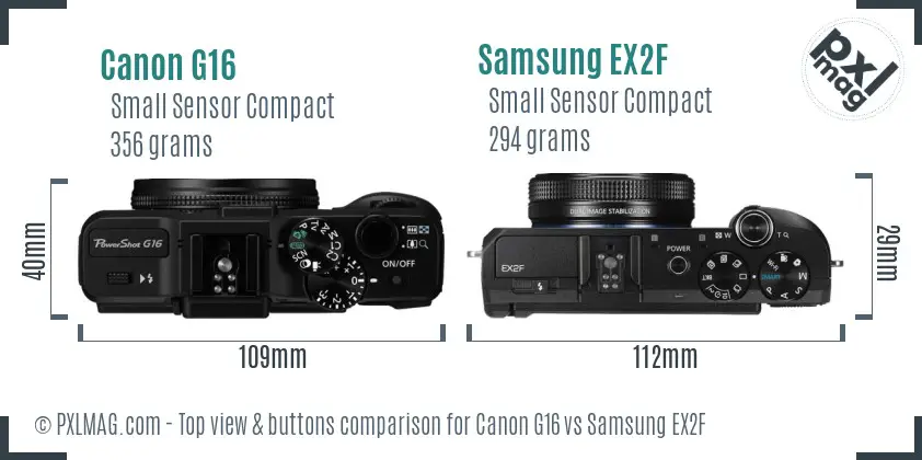 Canon G16 vs Samsung EX2F top view buttons comparison