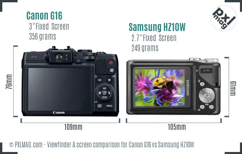 Canon G16 vs Samsung HZ10W Screen and Viewfinder comparison