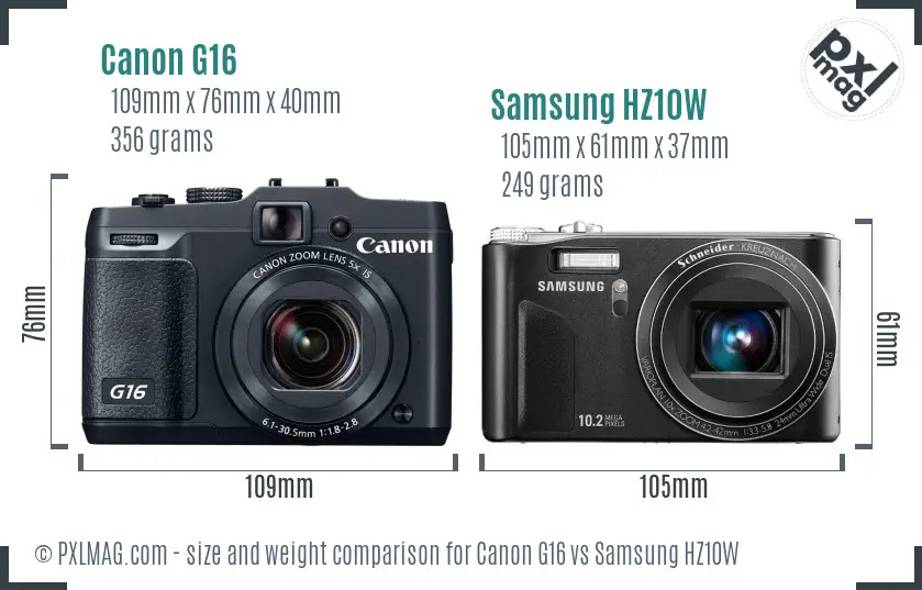 Canon G16 vs Samsung HZ10W size comparison