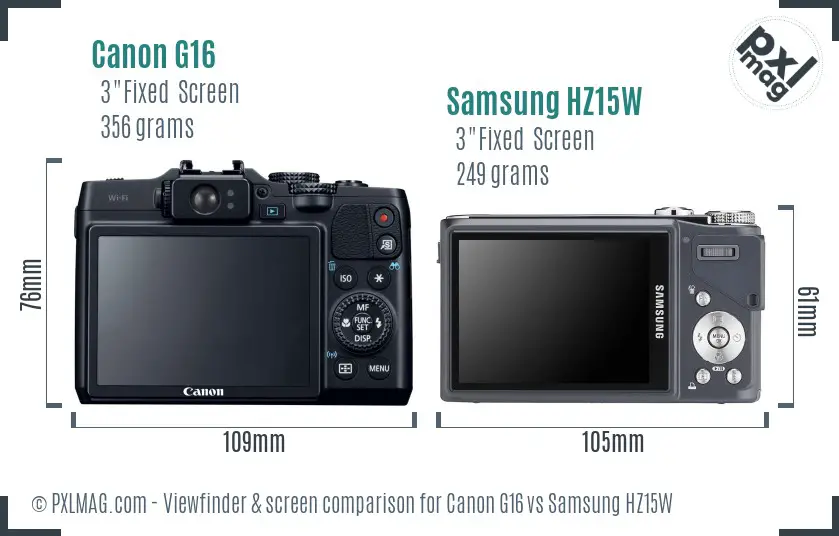 Canon G16 vs Samsung HZ15W Screen and Viewfinder comparison