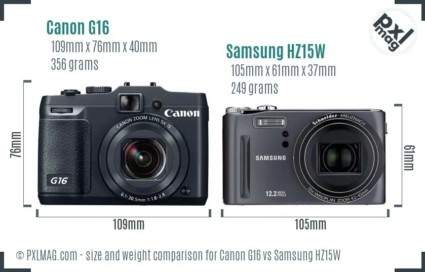 Canon G16 vs Samsung HZ15W size comparison