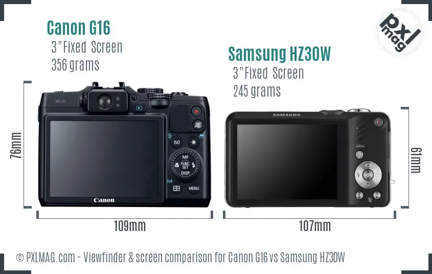 Canon G16 vs Samsung HZ30W Screen and Viewfinder comparison