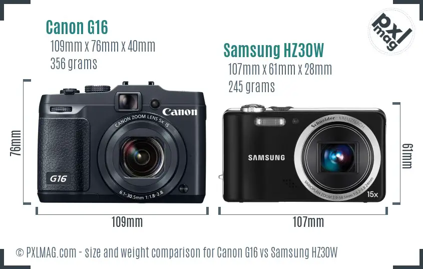 Canon G16 vs Samsung HZ30W size comparison