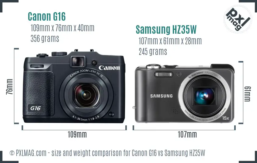 Canon G16 vs Samsung HZ35W size comparison Canon G16 vs Samsung HZ35W size comparison