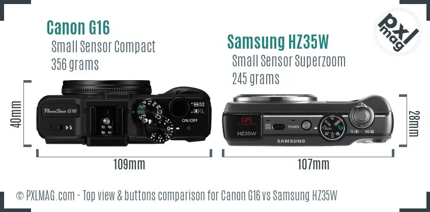 Canon G16 vs Samsung HZ35W top view buttons comparison