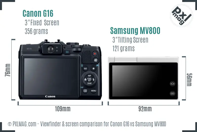 Canon G16 vs Samsung MV800 Screen and Viewfinder comparison