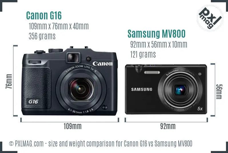 Canon G16 vs Samsung MV800 size comparison